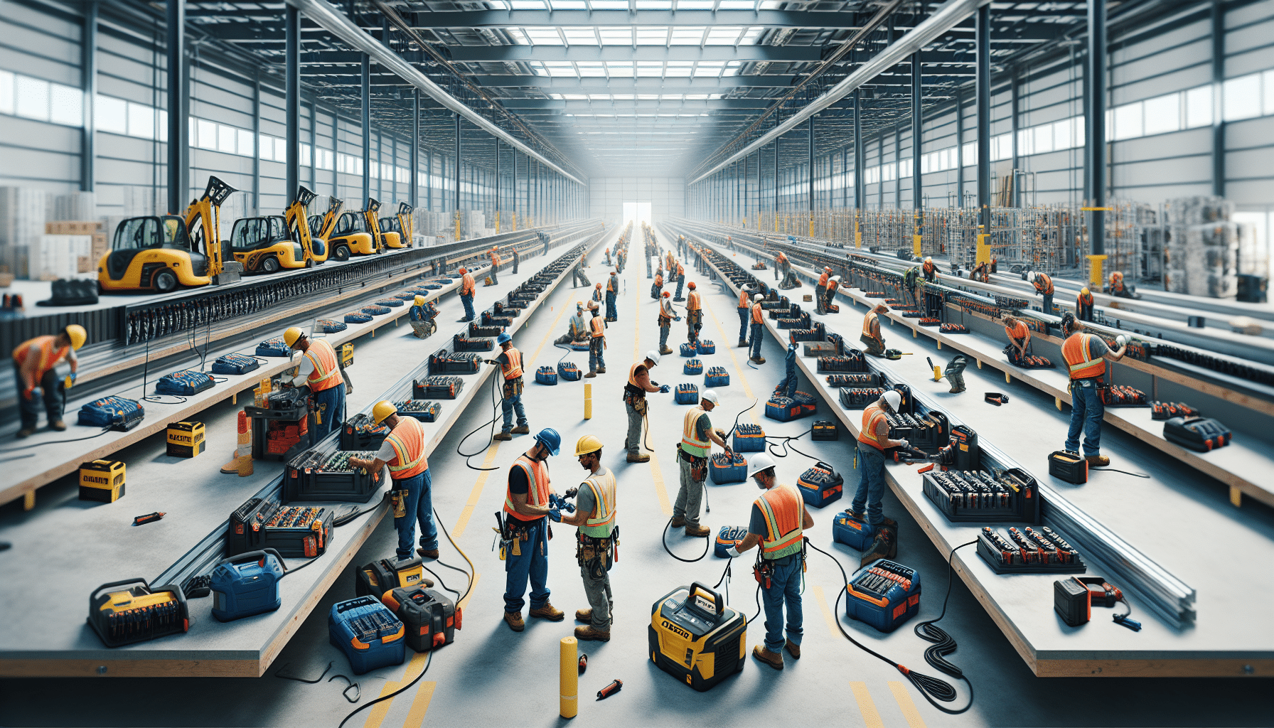 Jobsite charger assignment in action with Makita-compatible tools at each workflow stage to boost productivity.