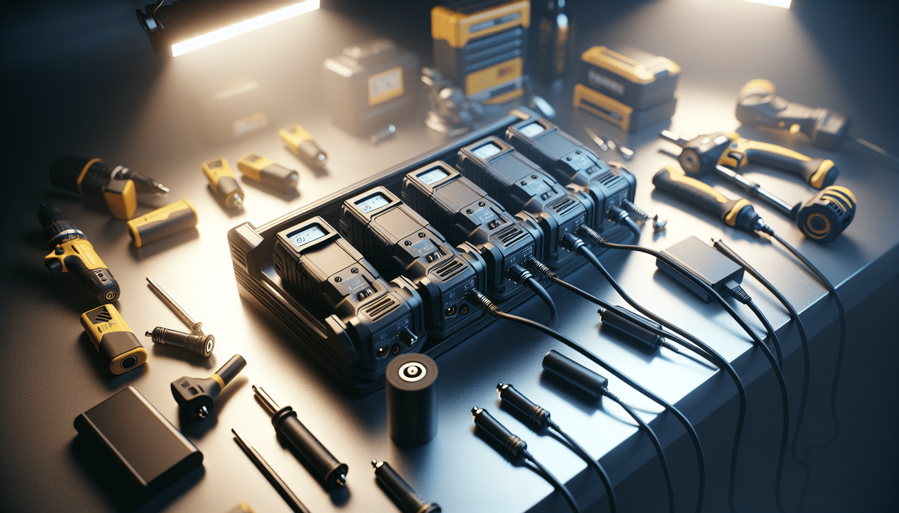 Comparison of Makita 18V LXT chargers showing cooling vents and port layouts from top view.
