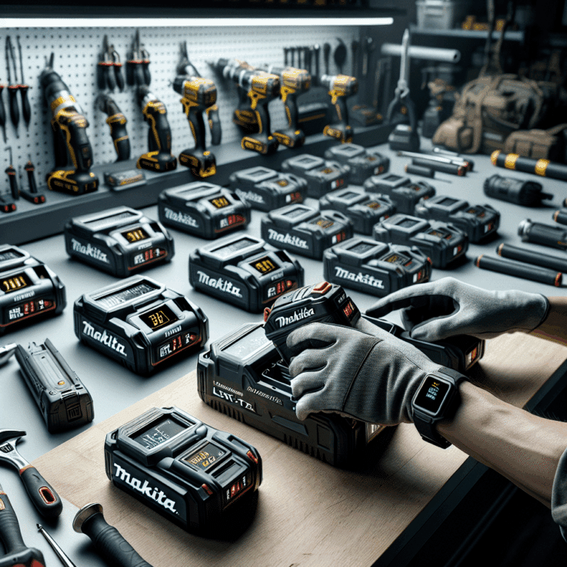 Makita fast chargers powering multiple batteries on a workshop bench to reduce downtime and enhance productivity.