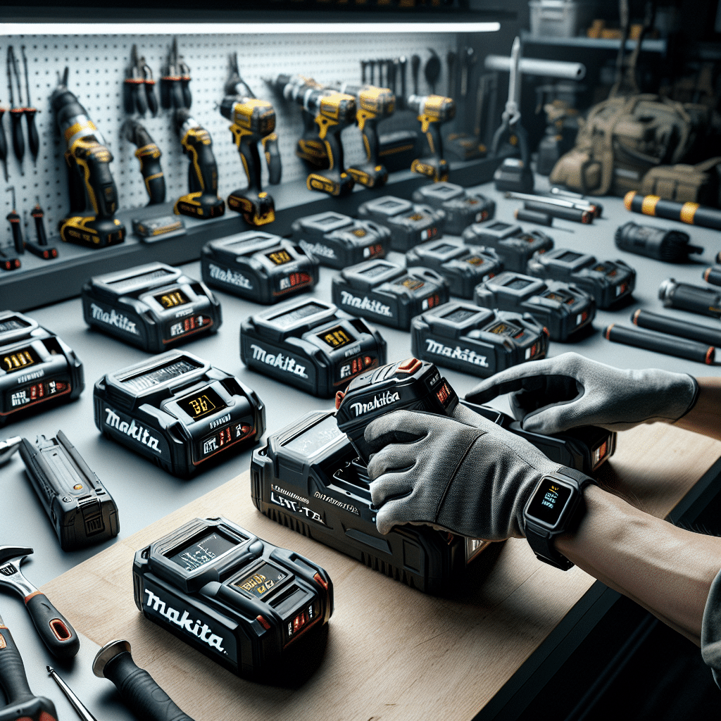 Makita fast chargers powering multiple batteries on a workshop bench to reduce downtime and enhance productivity.