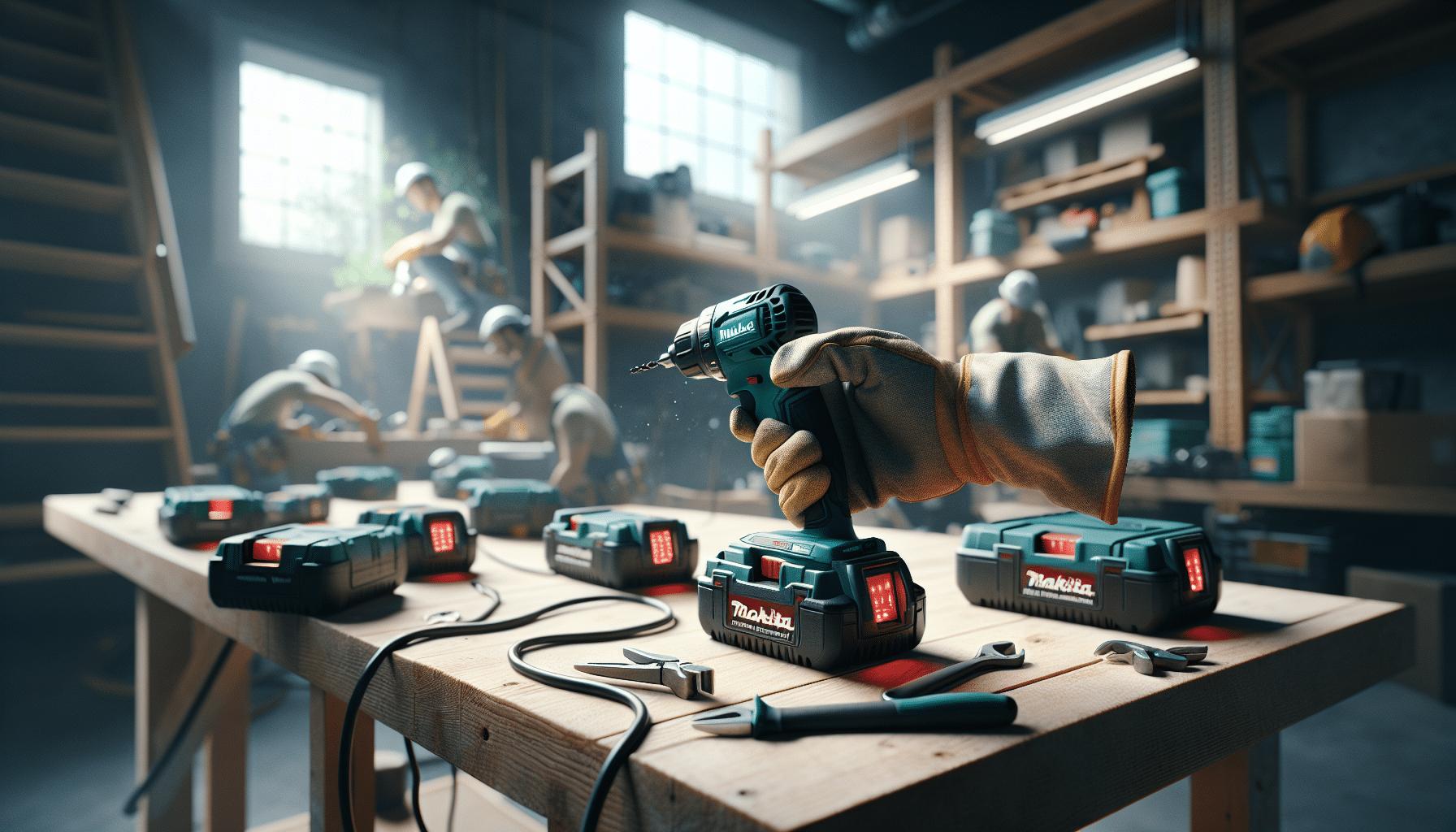 Makita workshop setup comparing idle slow charger with fast charger delivering efficiency — key for reducing slow charging loss.