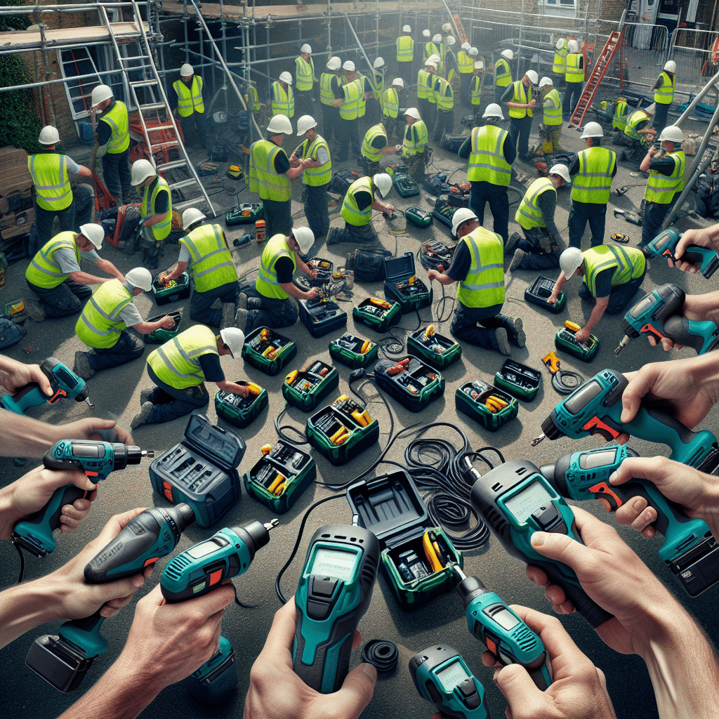 Fast charging job site setup with Makita-compatible chargers minimizing tool downtime and powering workers efficiently.