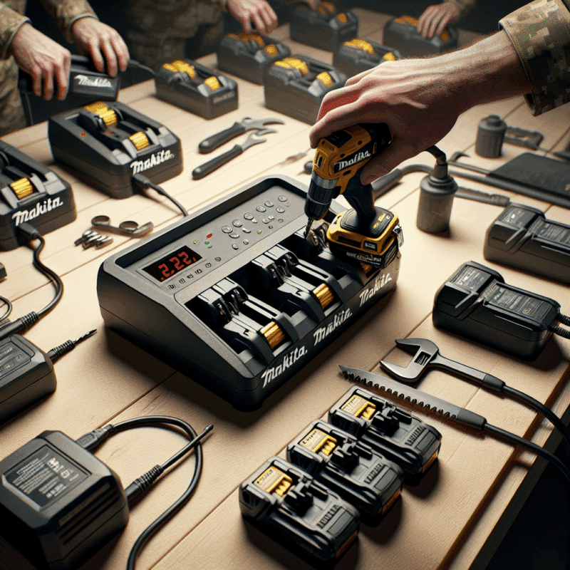 6.5A charger benefits in action at a busy workshop, showing multiple batteries charging with improved workflow efficiency.