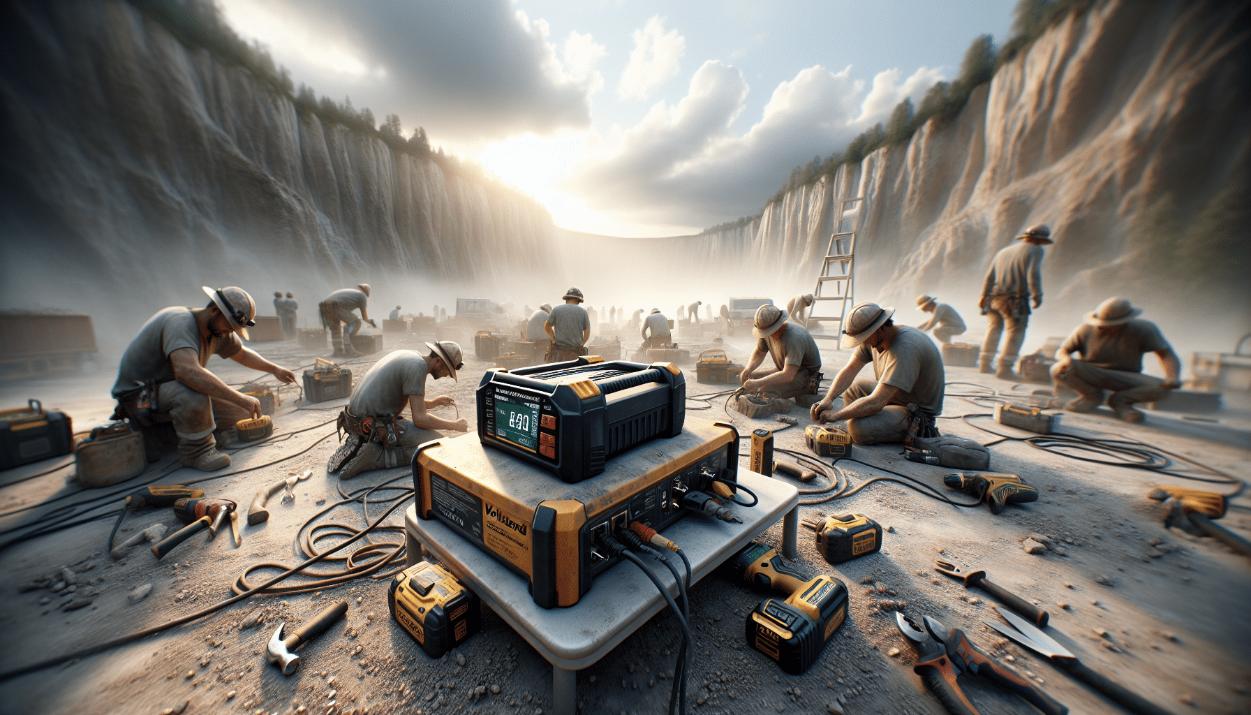 Construction site using VoltGuard 6500 with Makita tools showing fast battery turnover and improved on-site ROI performance.