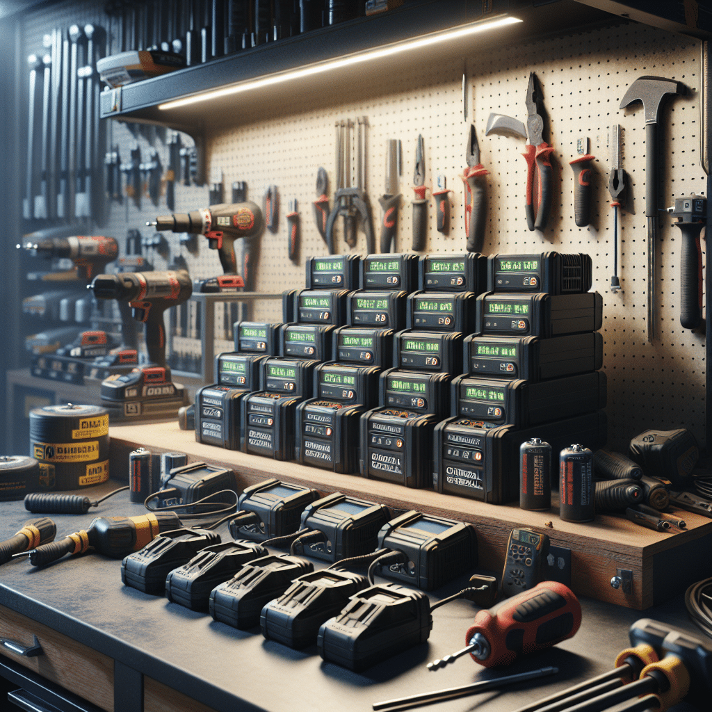 Professional Makita battery chargers with 18V batteries charging on a clean tool bench displaying glowing diagnostic indicators.