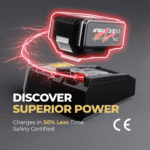 The Torxup VoltGuard 6500 demonstrating its superior power, capable of charging a 5000mAh battery in up to 50% less time than standard chargers.